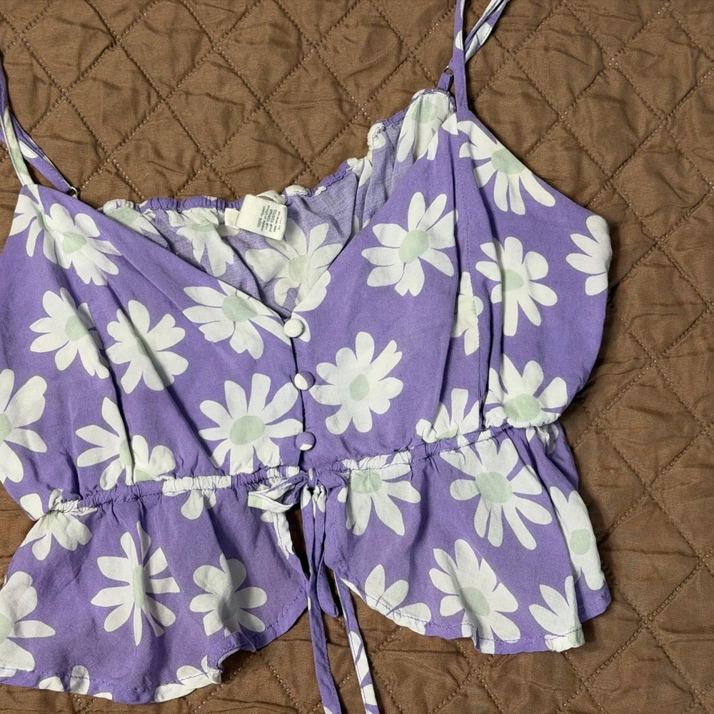 Full Tilt Lavender Daisy Tie-Front Cami